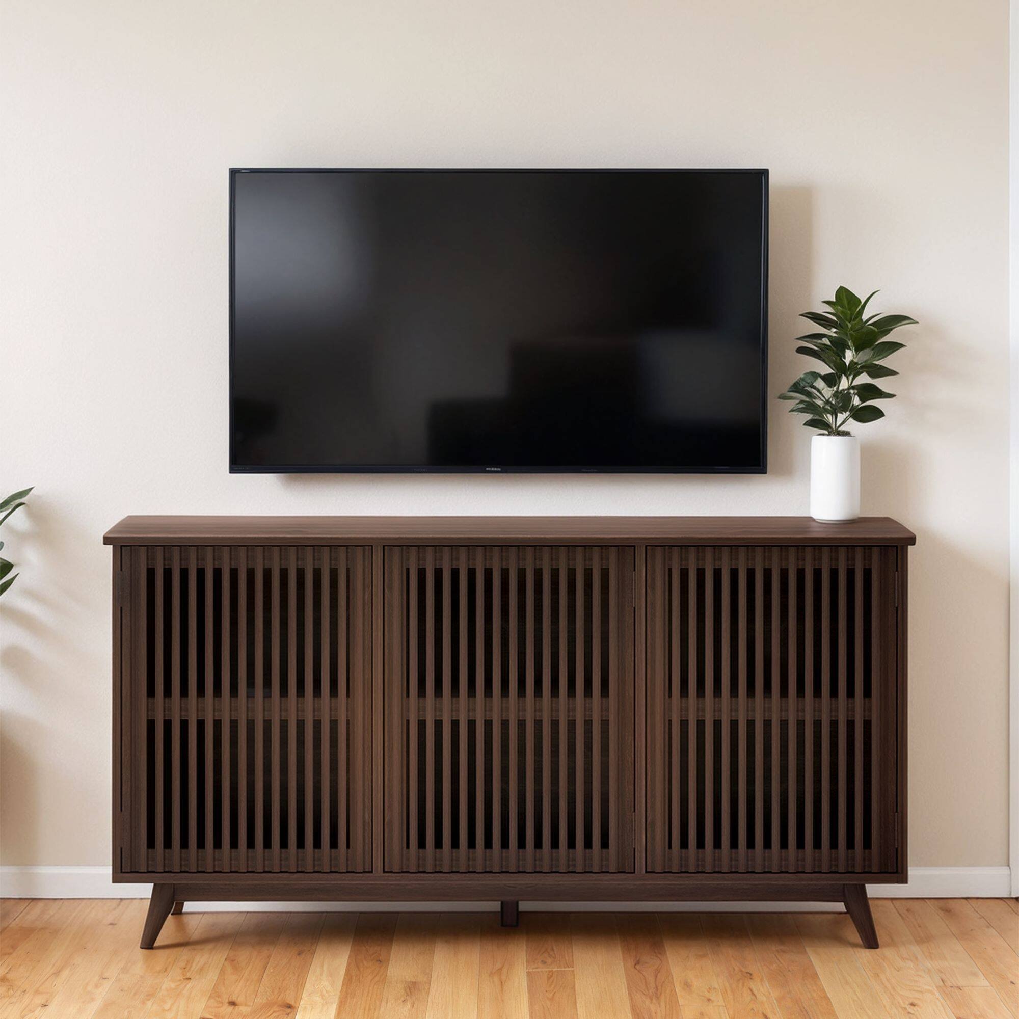 Alt View 1. Plank+Beam - Mid-Century Modern Sideboard|| 3 Door (1495 x 406 x 762mm / 59 x 16 x 30in) || Walnut - Walnut.