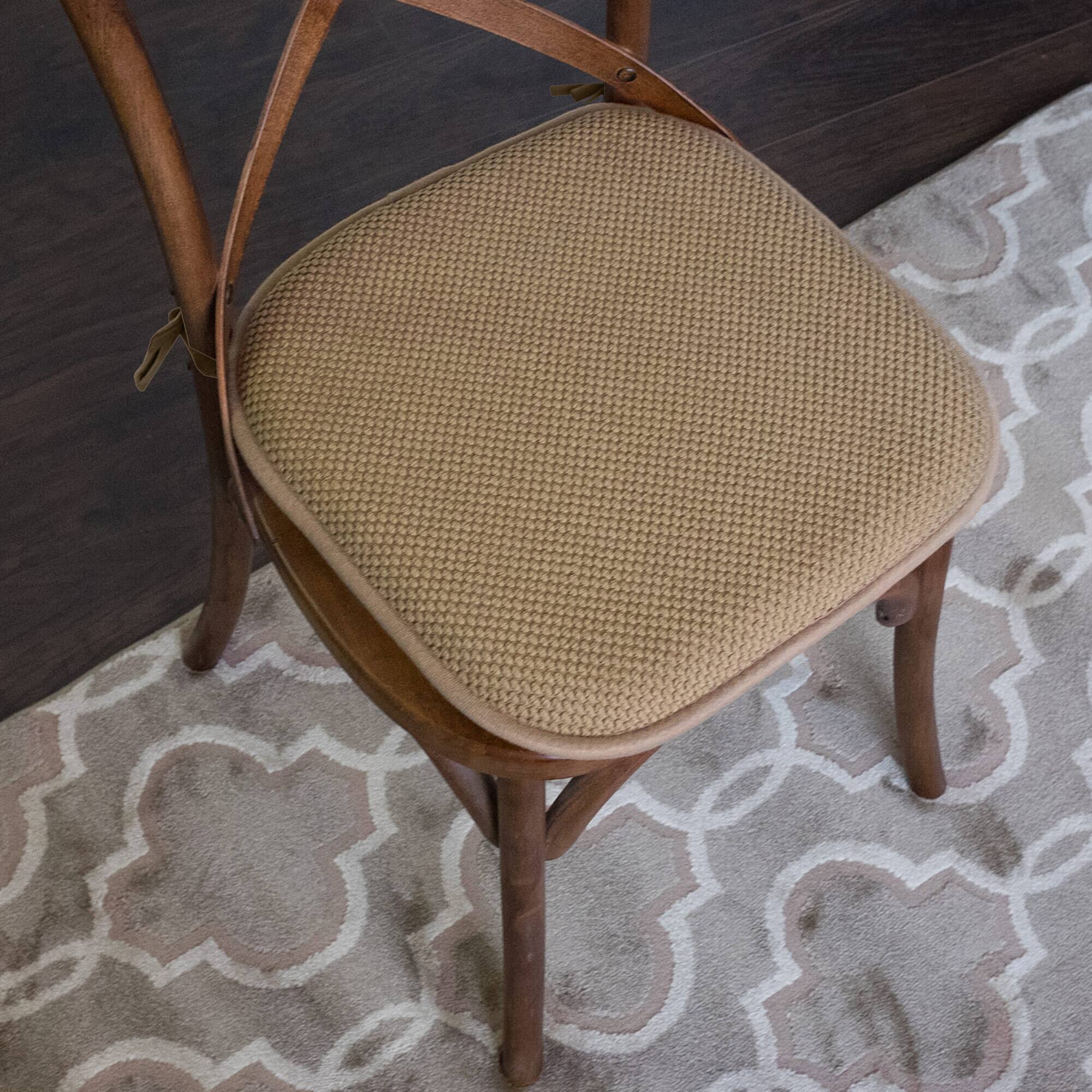 Back. Sweet Home Collection - Honeycomb Memory Foam Non-Slip 16" x 16" Chair Cushion Pad with Ties, 4-Pack - Taupe.