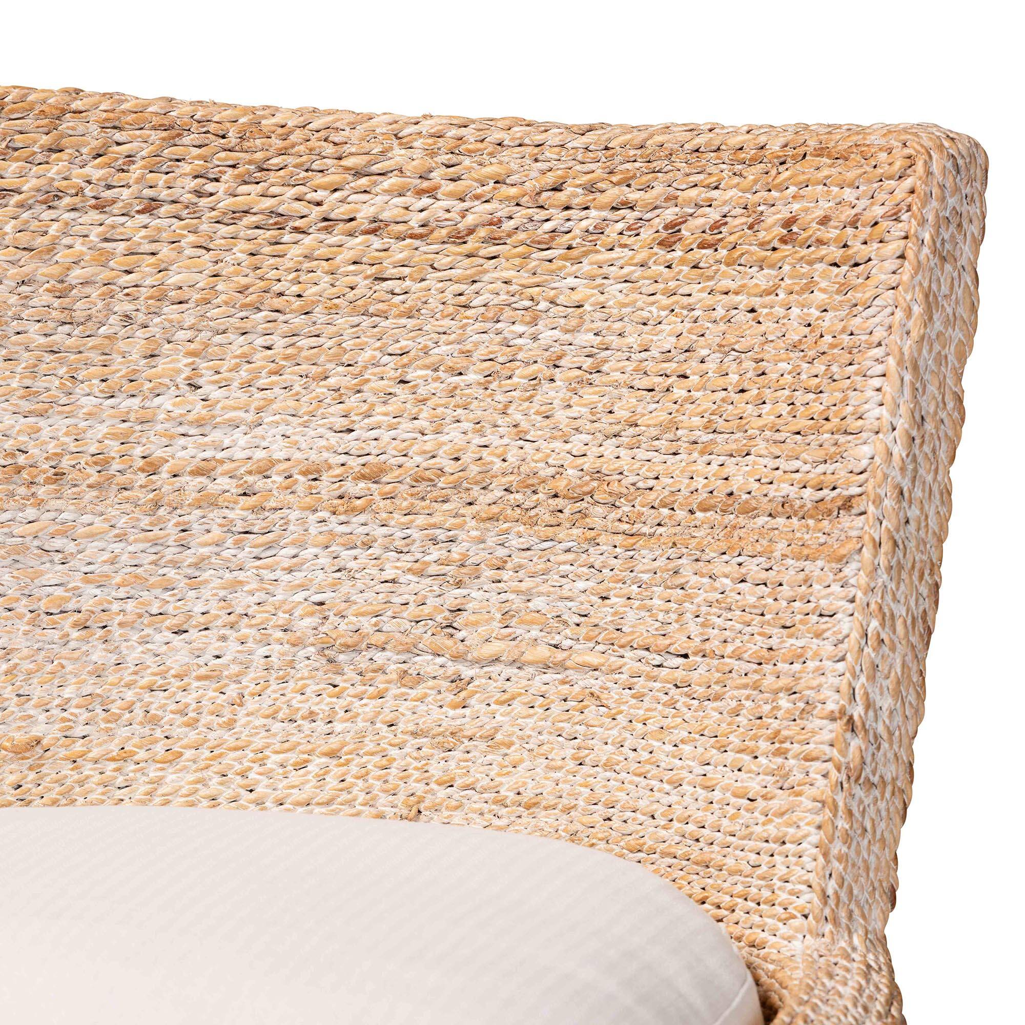 Alt View 1. bali & pari - Ridley Seagrass Bar Stool with Mahogany Wood Frame - Seating with Woven Square Back and Cushioned Seat - White Wash.