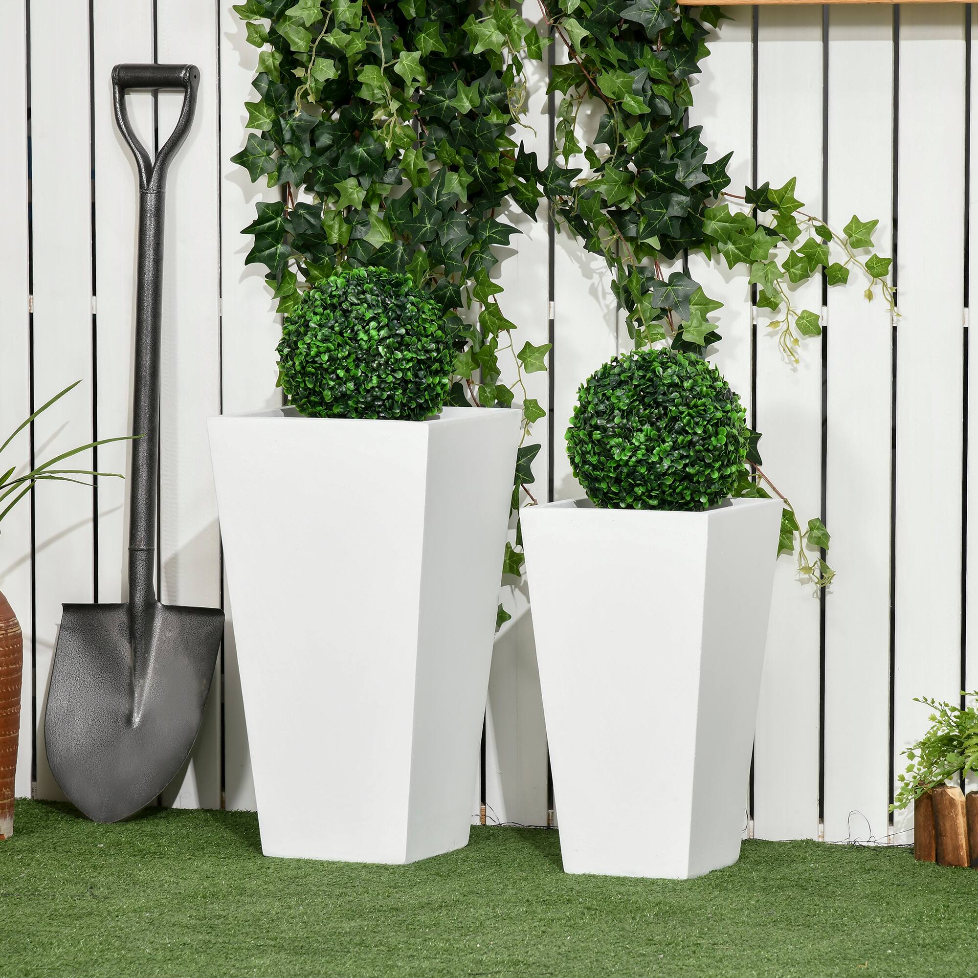 Alt View 1. Outsunny - 2-Pack Outdoor Planter Set, Flower Pots with Drainage Holes, Durable & Stackable Plant Pot, 22in & 18in - White.