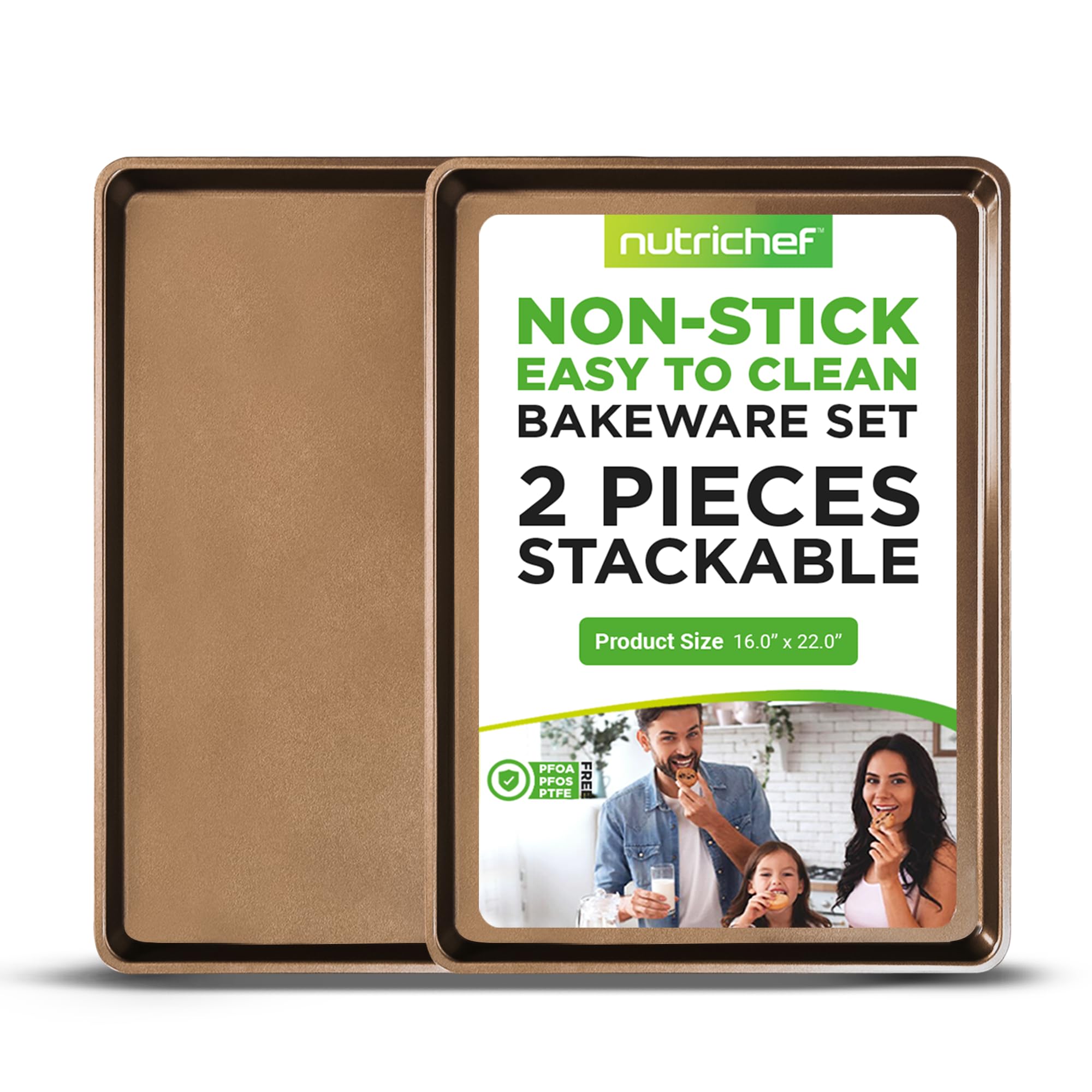 nutrichef NON-STICK EASY TO CLEAN BAKEWARE SET 2 PIECES STACKABLE Product Size 16.0" x 22.0" PFOA PFOS PTFE FREE