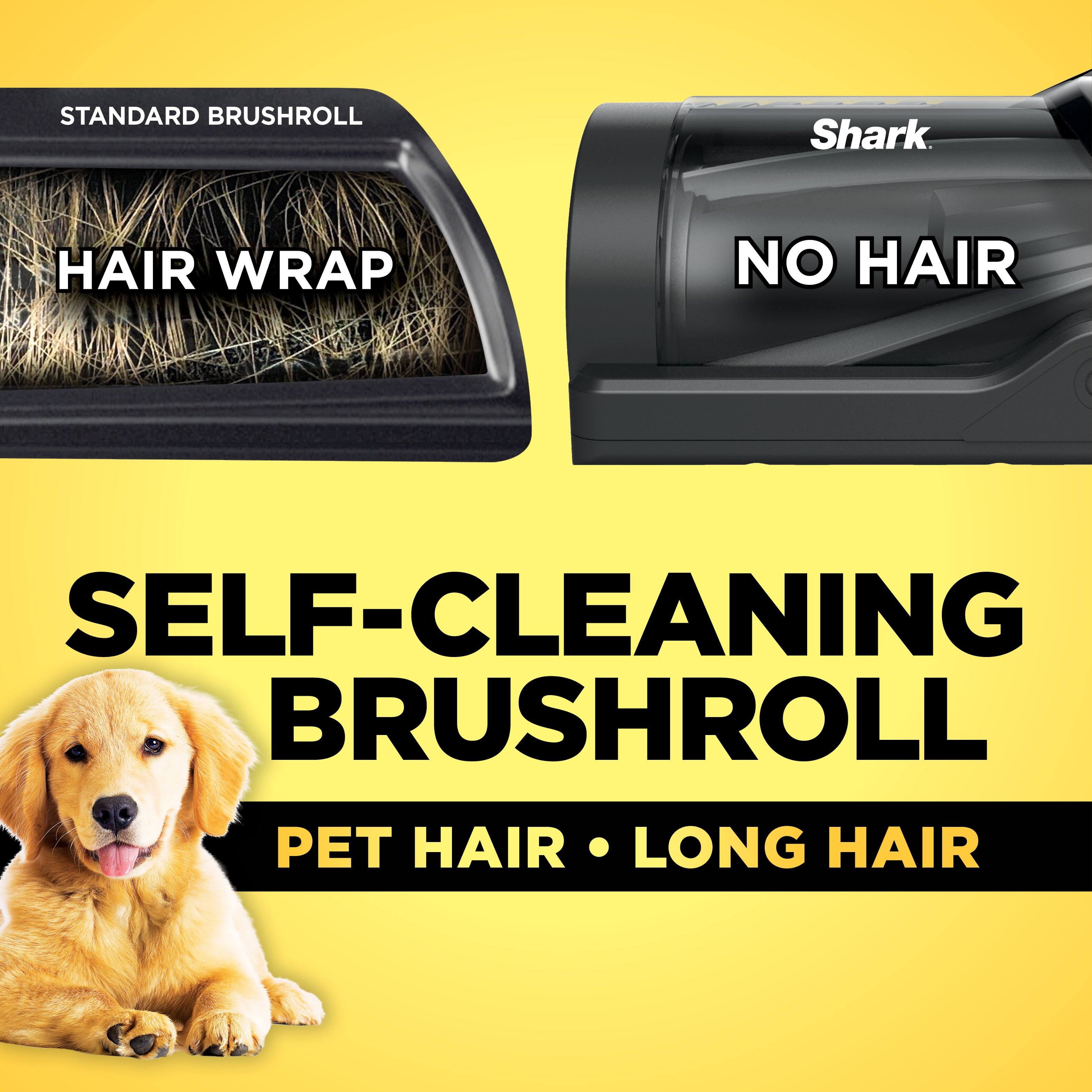 STANDARD BRUSHROLL  
HAIR WRAP  

Shark  
NO HAIR  

SELF-CLEANING BRUSHROLL  
PET HAIR • LONG HAIR