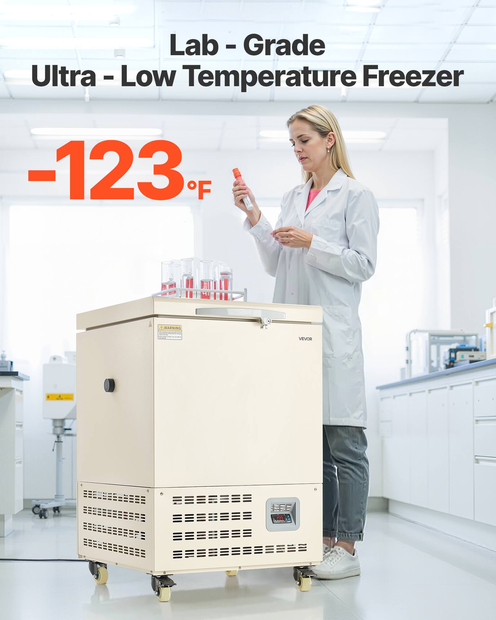 Lab-Grade Ultra-Low Temperature Freezer  
-123°F  
WARNING  
VEVOR