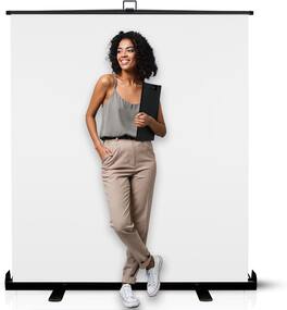 KHOMO GEAR - Pull-Up White Backdrop – Clean Collapsible Studio Screen for Photos, Video Calls, and Live Streaming - White