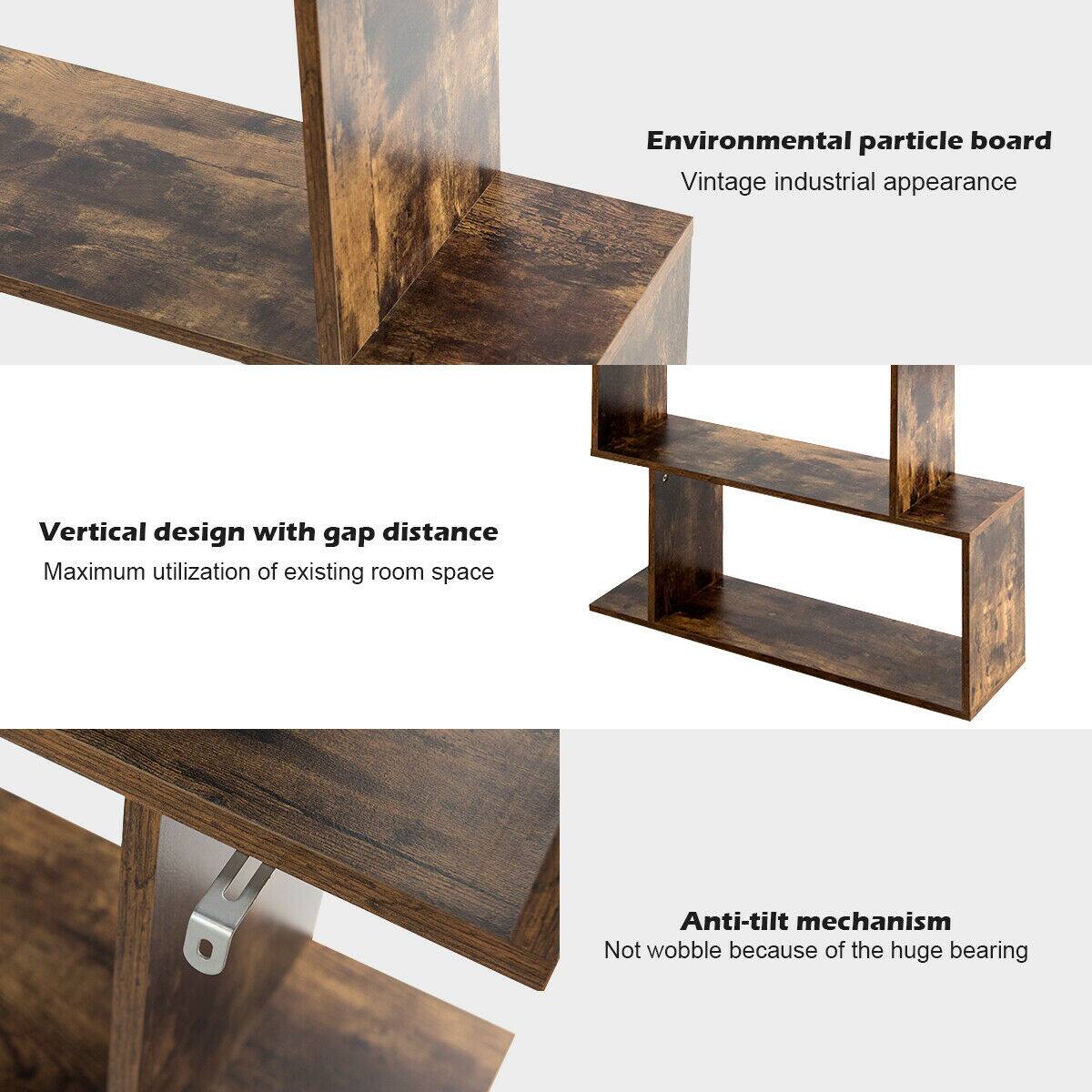 Environmental particle board Vintage industrial appearance
Vertical design with gap distance Maximum utilization of existing room space
Anti-tilt mechanism Not wobble because of the huge bearing