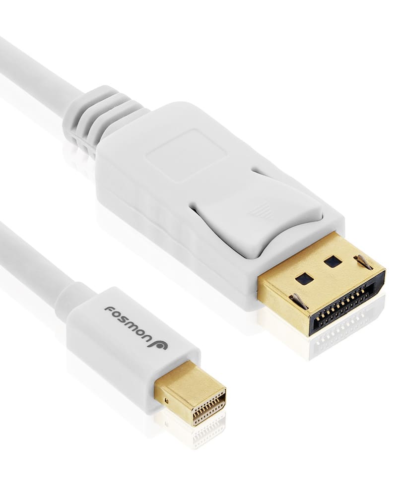 Fosmon - 15Ft Mini DisplayPort (Mini DP/Thunderbolt/Thunderbolt 2 Port Compatible) to Displayport Cable, 30AWG, 4K Ready - White