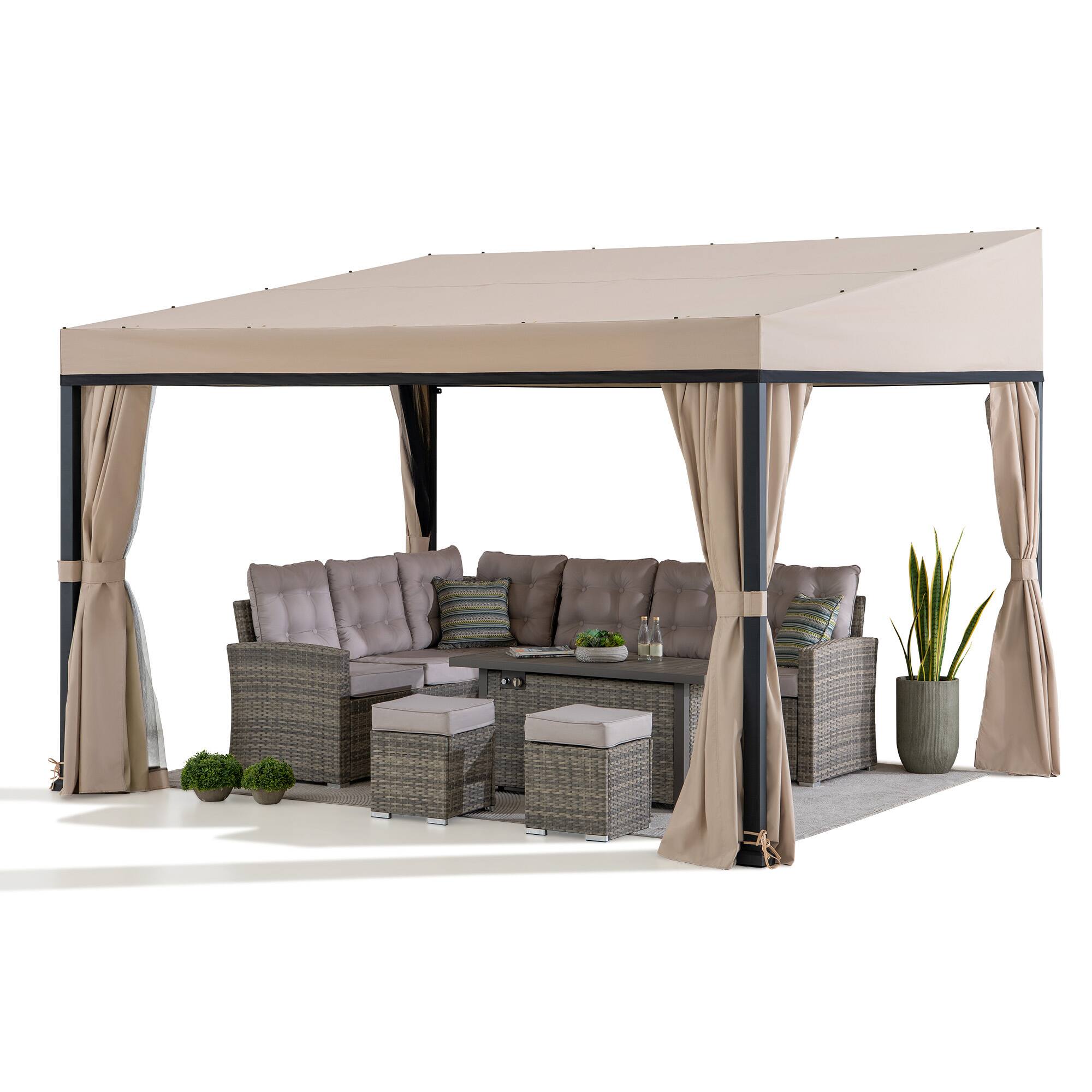 Angle. SUNJOY - Sunjoy 10ft. x 12ft. Soft Top Gazebo with Curtain and Netting - Black & Khaki.