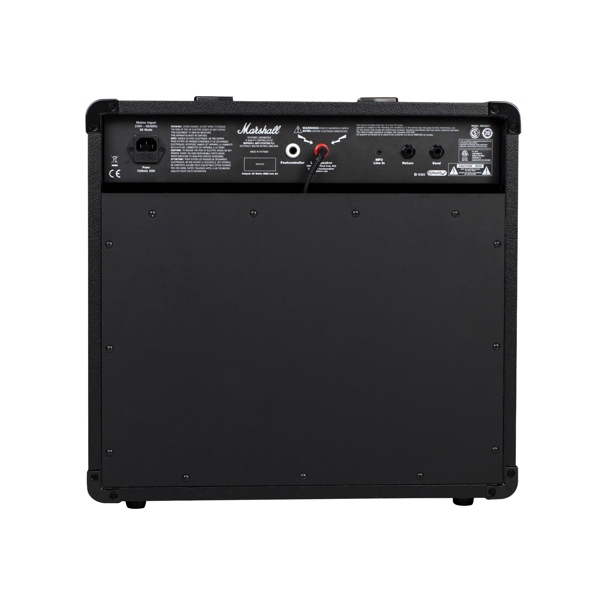 Back. Marshall - MG50GFX Combo Guitar Amp with Digital Effects / Reverb and 3-band EQ - Black.