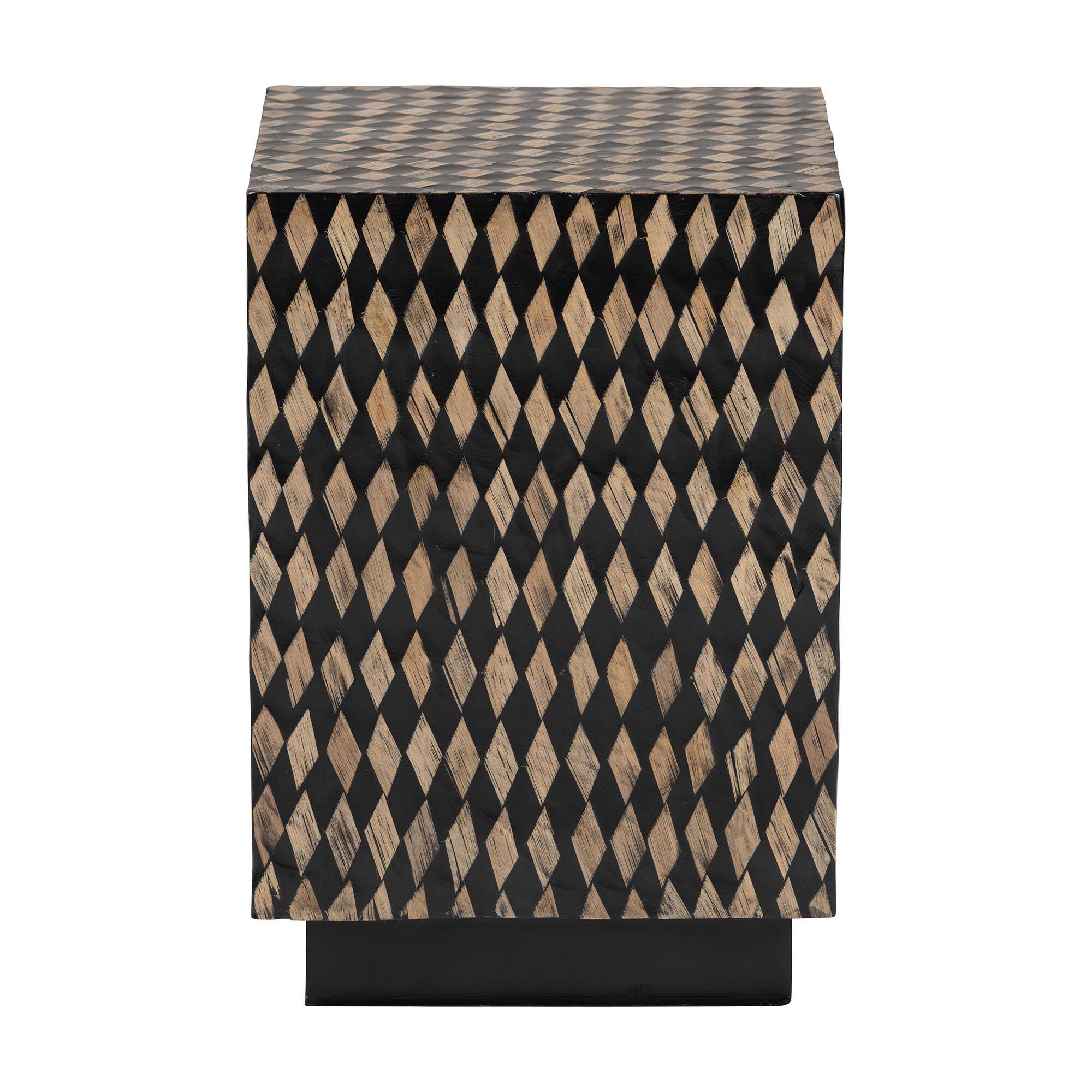 Angle. bali & pari - bali & pari Paulo Decorative End Table with Bamboo Diamond Pattern - Modern Accent Side Table, Square - Black/Brown.