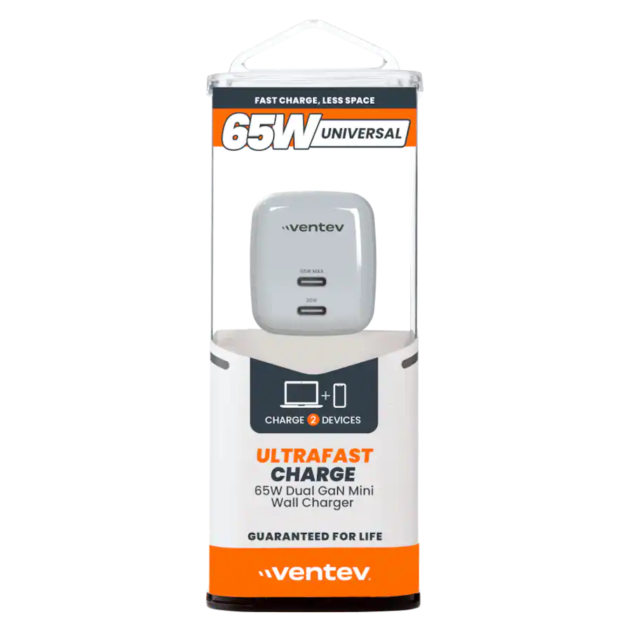 Universal Usb Maker Ventev 65W ULTRAFAST USB C Universal Dual GaN Mini Wall Charger White ...
