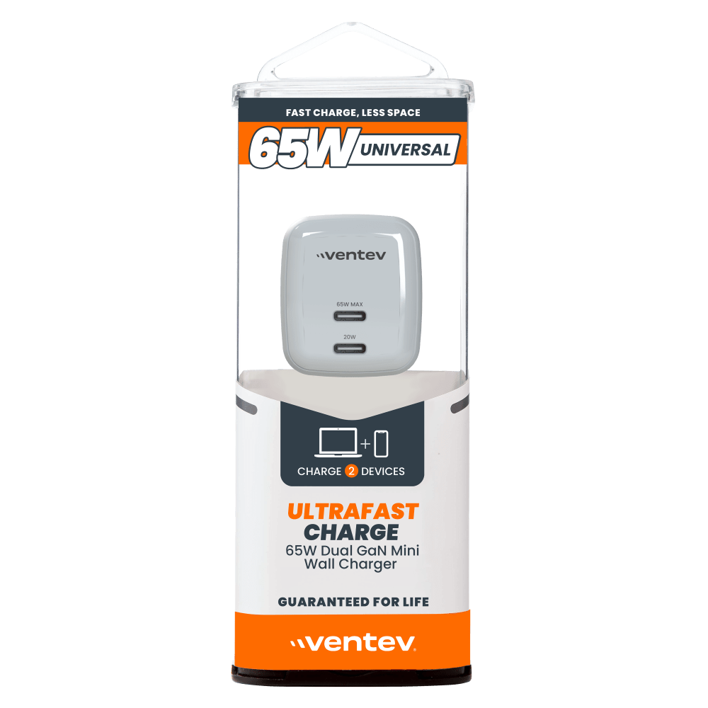 Ventev 65W ULTRAFAST USB C Universal Dual GaN Mini Wall Charger White ...