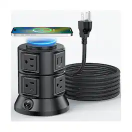 Dazzed Corner - Surge Protector Tower,Power Strip Tower with Wireless Charger - Black