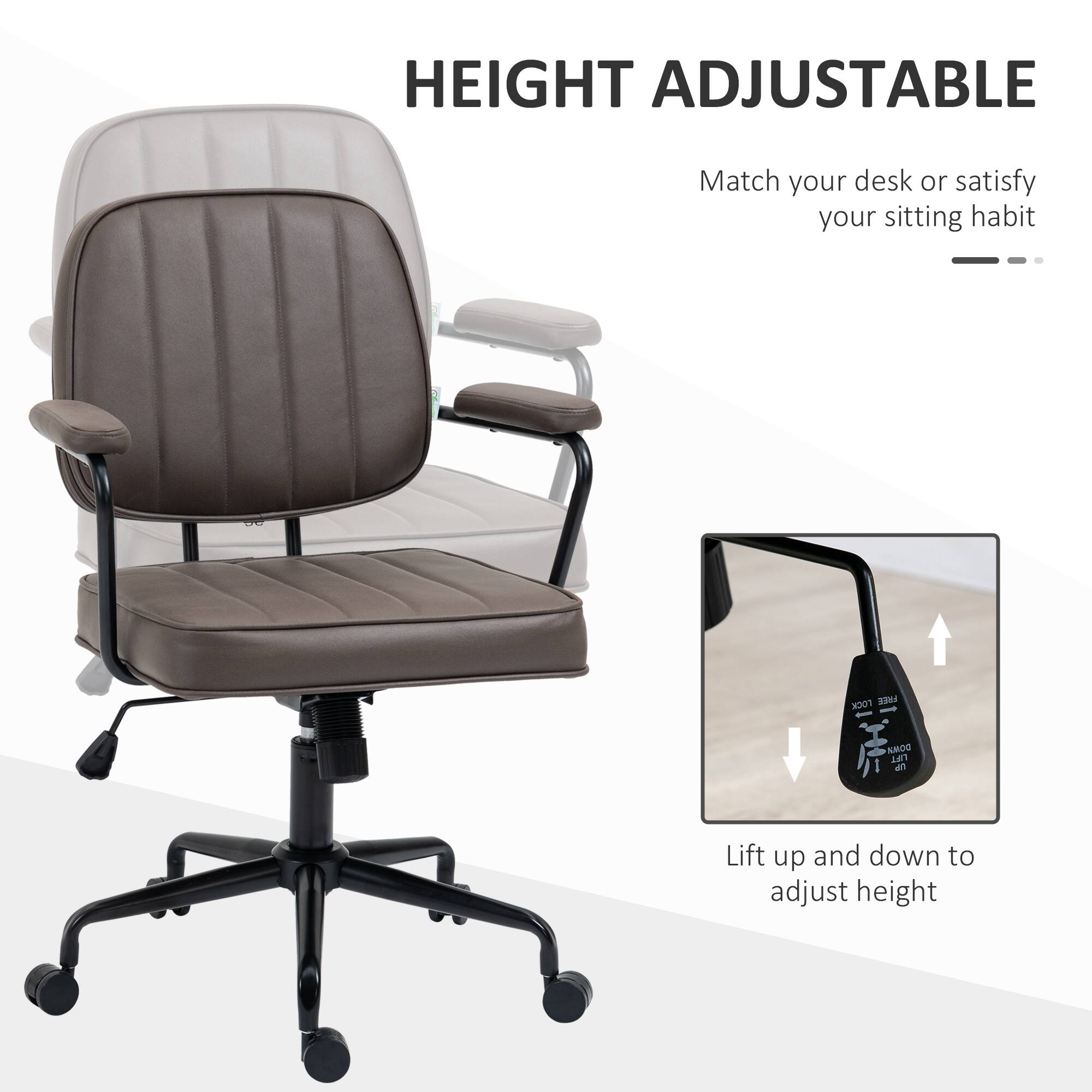 HEIGHT ADJUSTABLE  
Match your desk or satisfy your sitting habit  

Lift up and down to adjust height