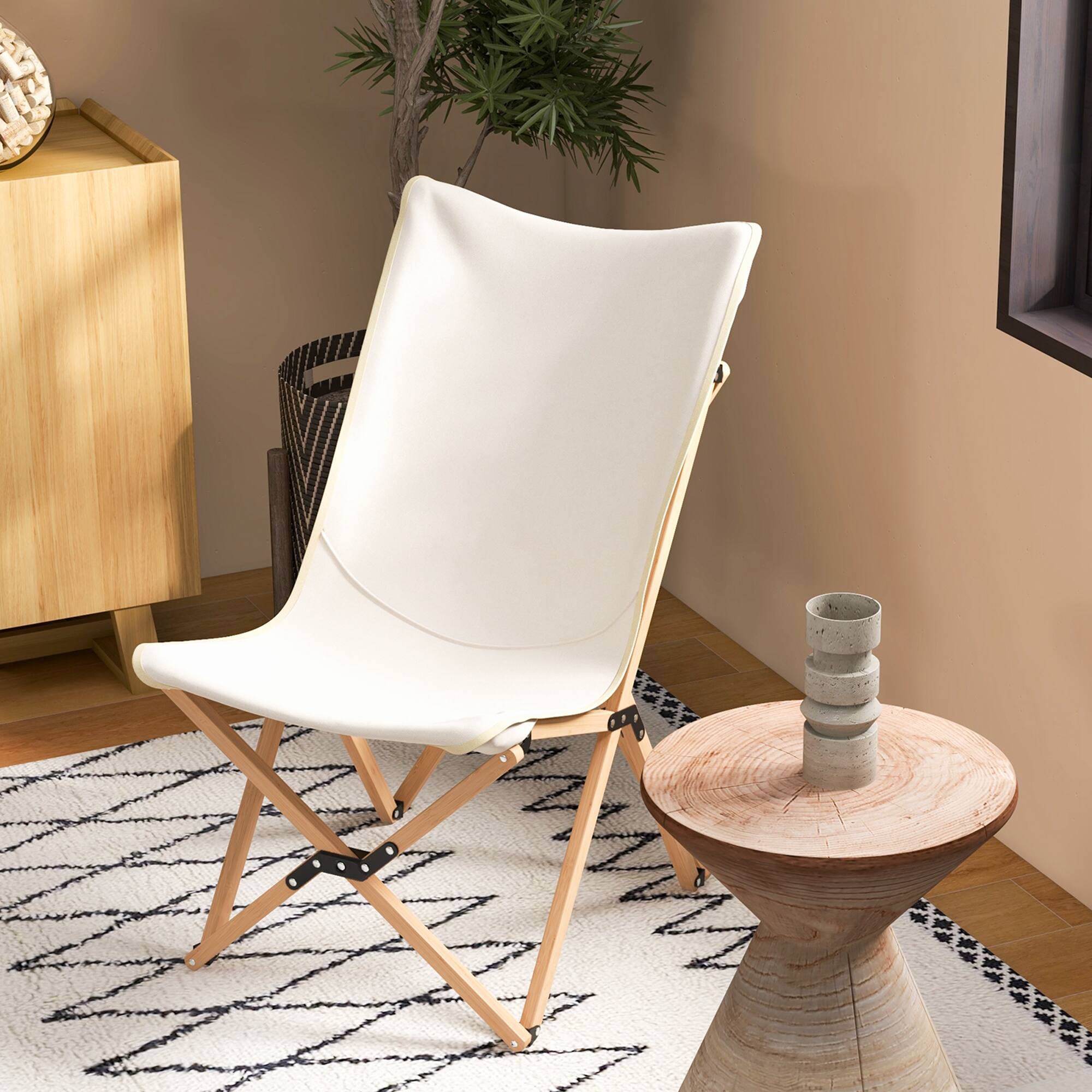 Alt View 11. Costway - Bamboo Butterfly Folding Chair Set of 2 with Storage Pocket 330 LBS Capacity Beige - Beige.