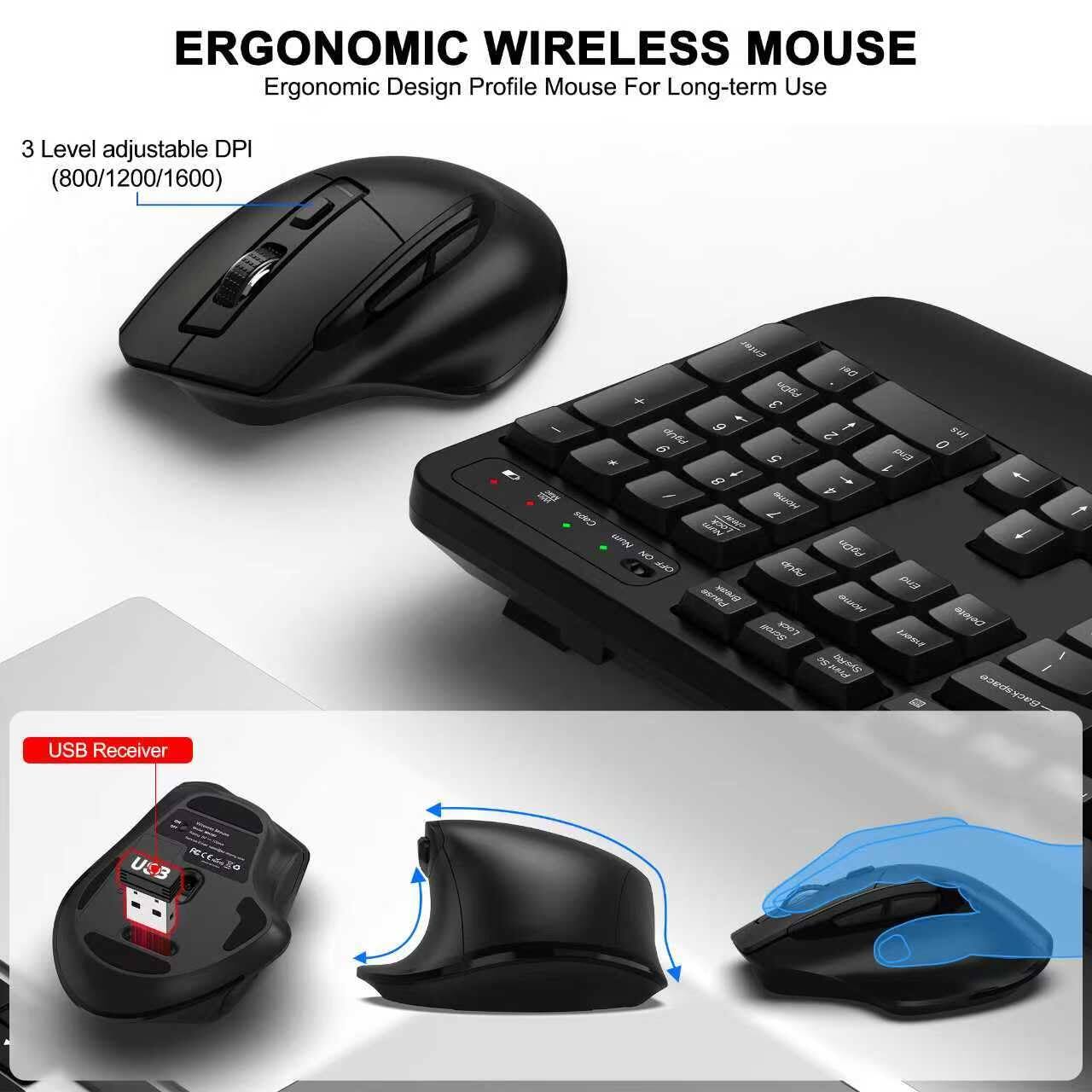 ERGONOMIC WIRELESS MOUSE  
Ergonomic Design Profile Mouse For Long-term Use  
3 Level adjustable DPI (800/1200/1600)  
USB Receiver