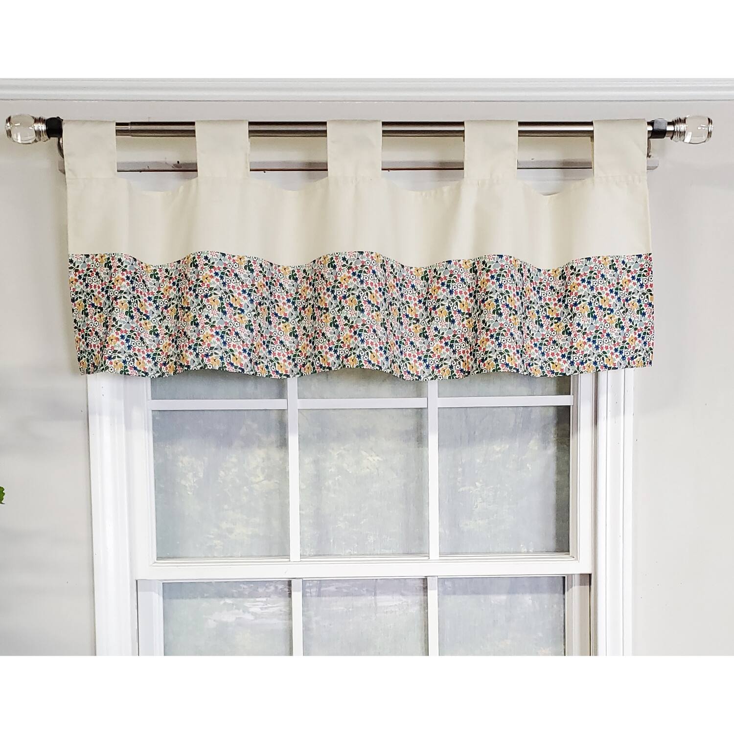 Angle. RLF Home - RLF Home 4" Top Tab High Quality Fabric Petite flower Tab Valance for Windows 50" x 15" Multi - Multi.