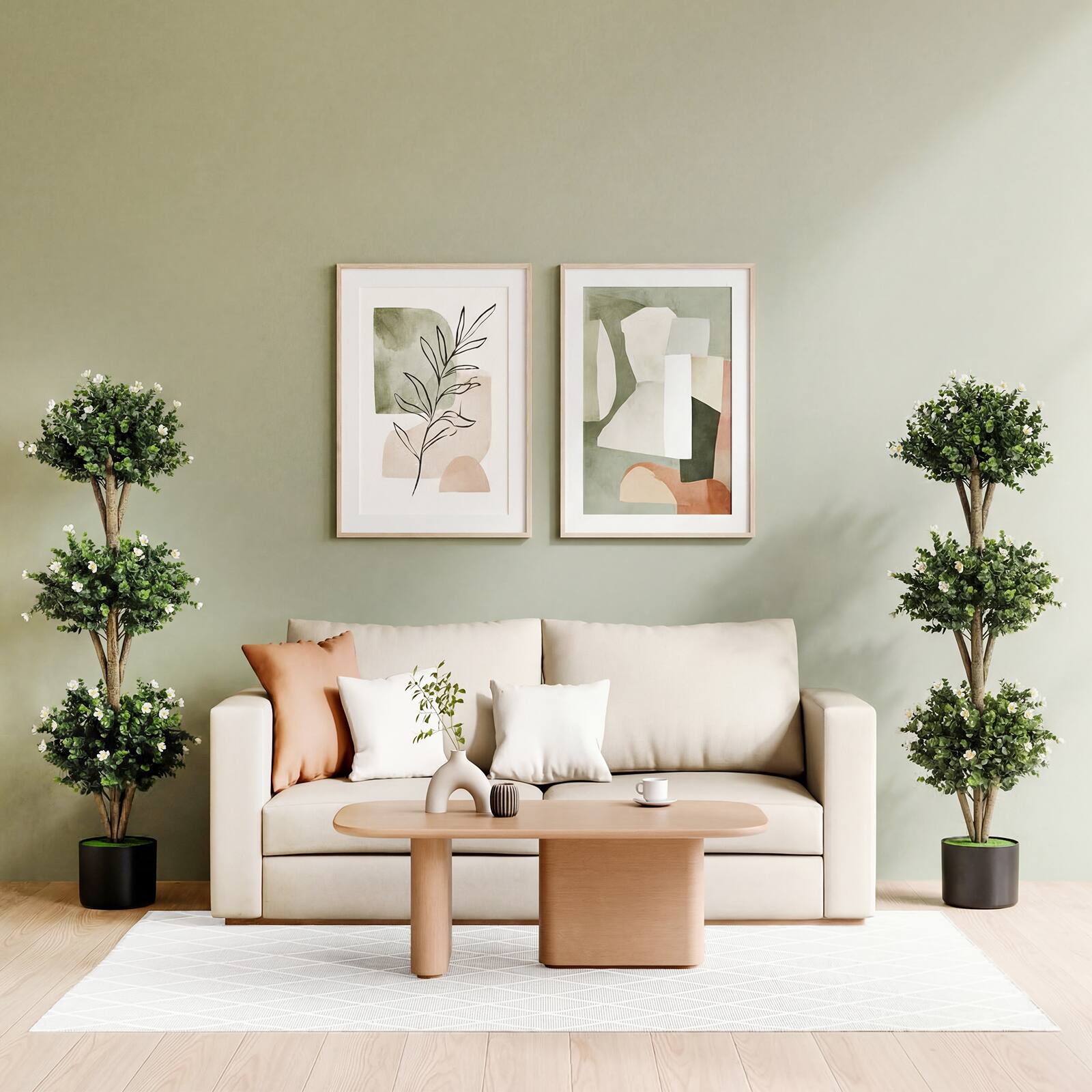 Alt View 3. Gymax - Gymax 2PCS Artificial Triple Ball Boxwood Topiary Tree w/59 Blossoms for Porch Home Green & Black & White - White.