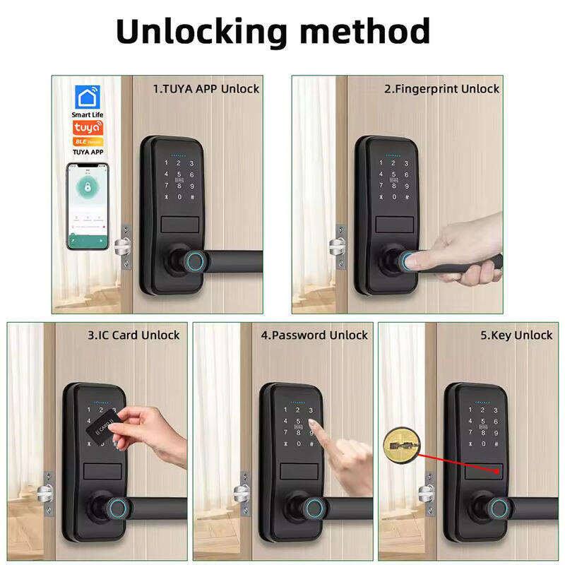 Unlocking method

1. TUYA APP Unlock
2. Fingerprint Unlock
3. IC Card Unlock
4. Password Unlock
5. Key Unlock