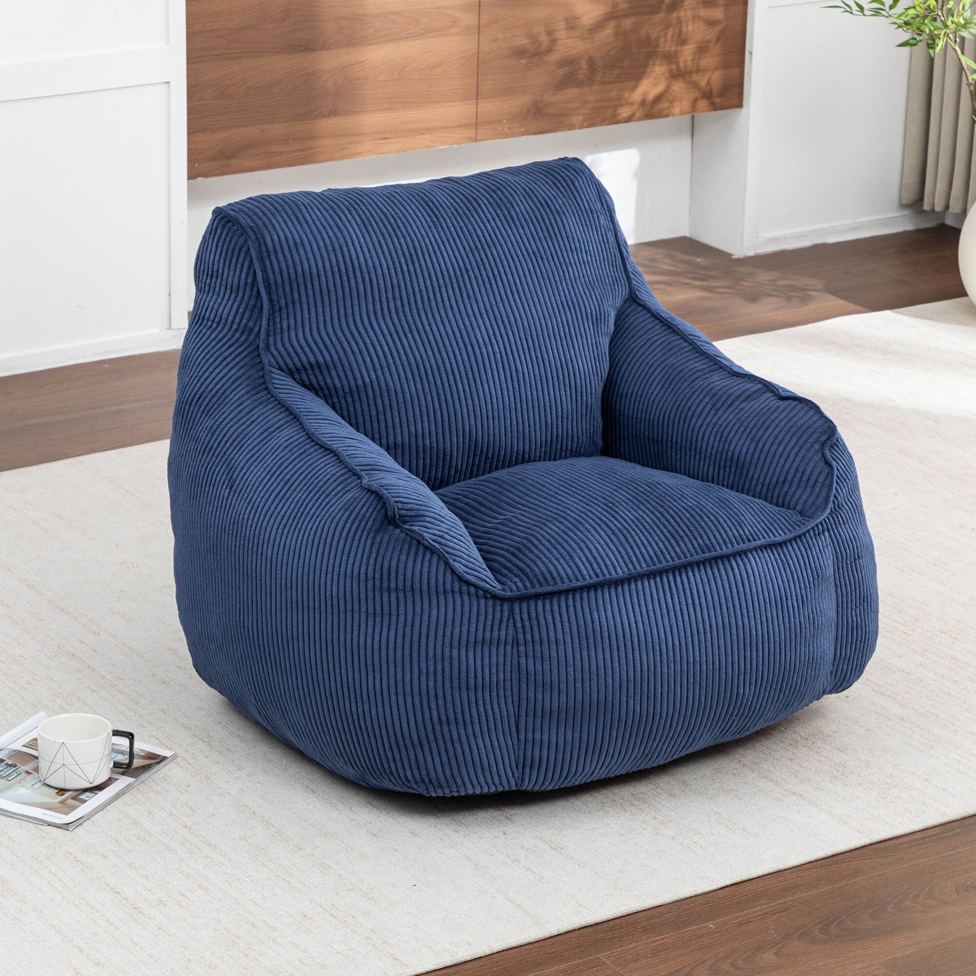 Alt View 1. GOODSILO - Large Corduroy Bean Bag Sofa Chair with Armrests and Included Filler for Living Room and Bedroom - Dark Blue.