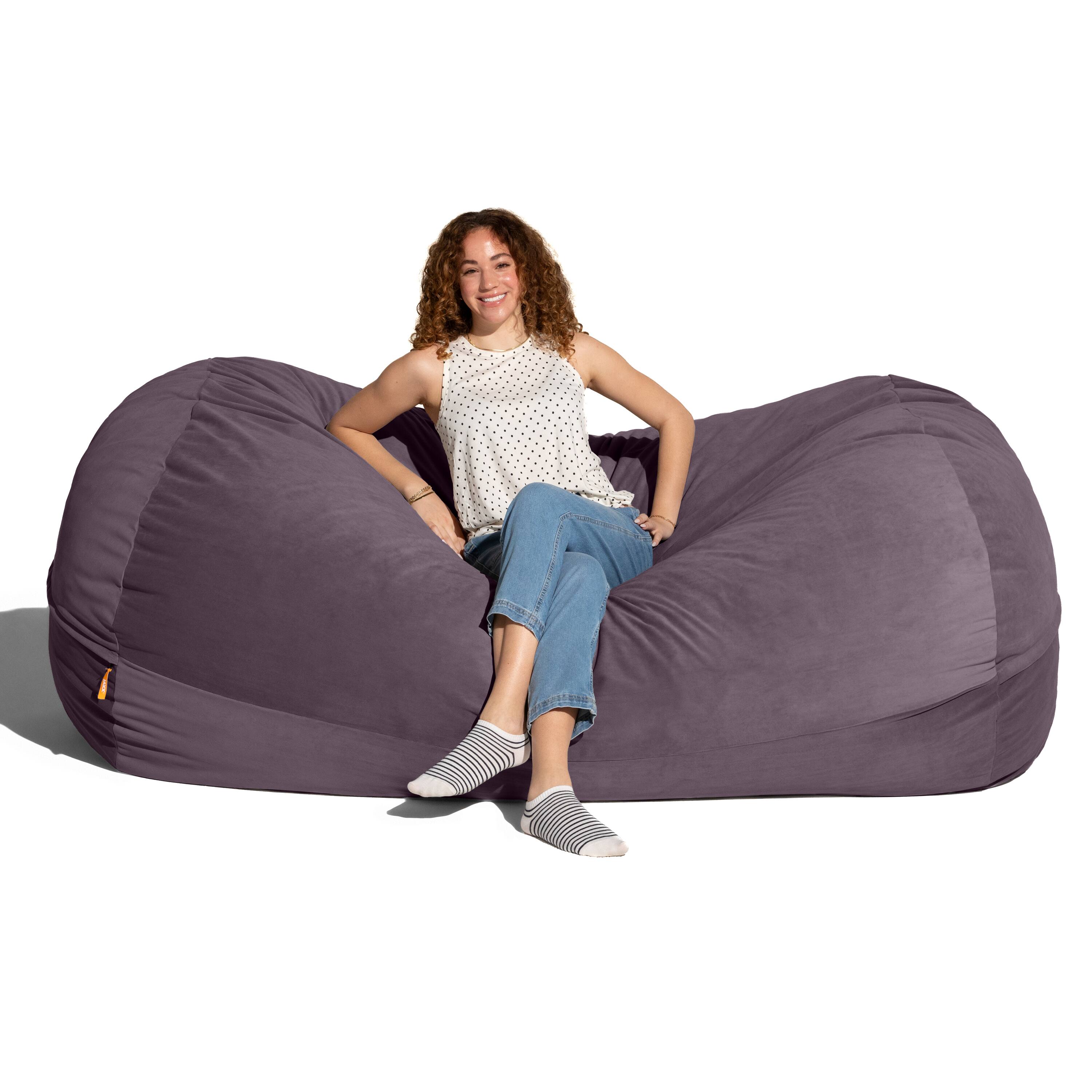 Angle. Jaxx - Jaxx Grand Lounger 7 Foot Bean Bag Sofa -Lush Velvet Purple - Lush Velvet Purple.