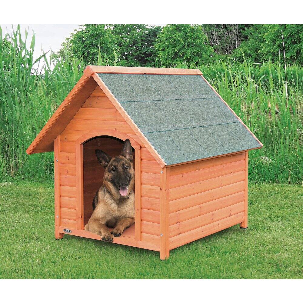 Left. TRIXIE - Cottage Weatherproof Outdoor Wooden Dog House Raised Floor for Dogs - Brown.