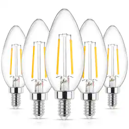 GlowWise - LED Classic Candelabra Clear Light Bulb, 4W, Equivalent 40W, Warm 2700K, Non-Dimmable, Filament Clear Glass - White