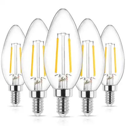 Front. GlowWise - LED Classic Candelabra Clear Light Bulb, 4W, Equivalent 40W, Warm White 2700K, Non-Dimmable, Filament Clear Glass. - White.