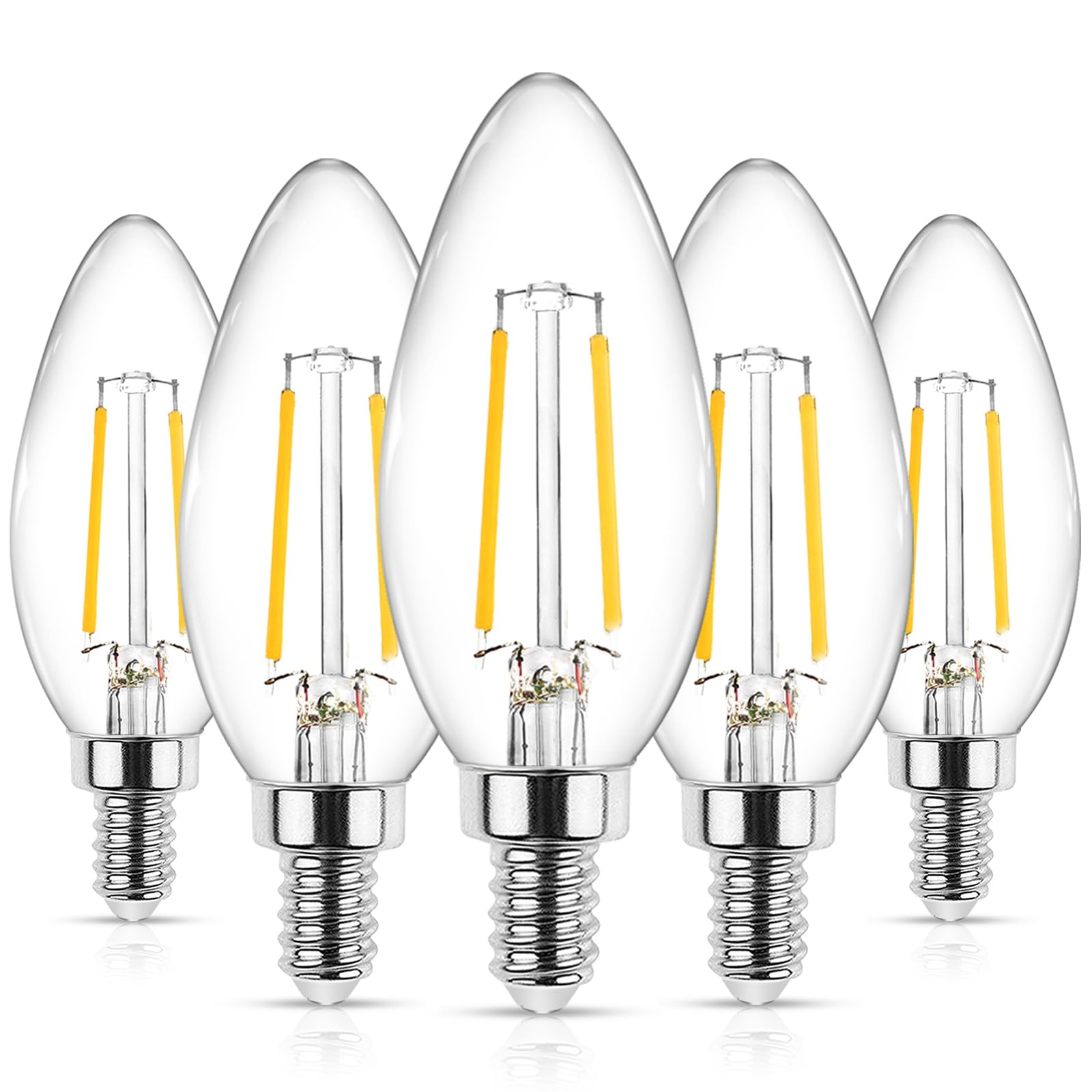 Front. GlowWise - LED Classic Candelabra Clear Light Bulb, 4W, Equivalent 40W, Warm White 2700K, Non-Dimmable, Filament Clear Glass. - White.