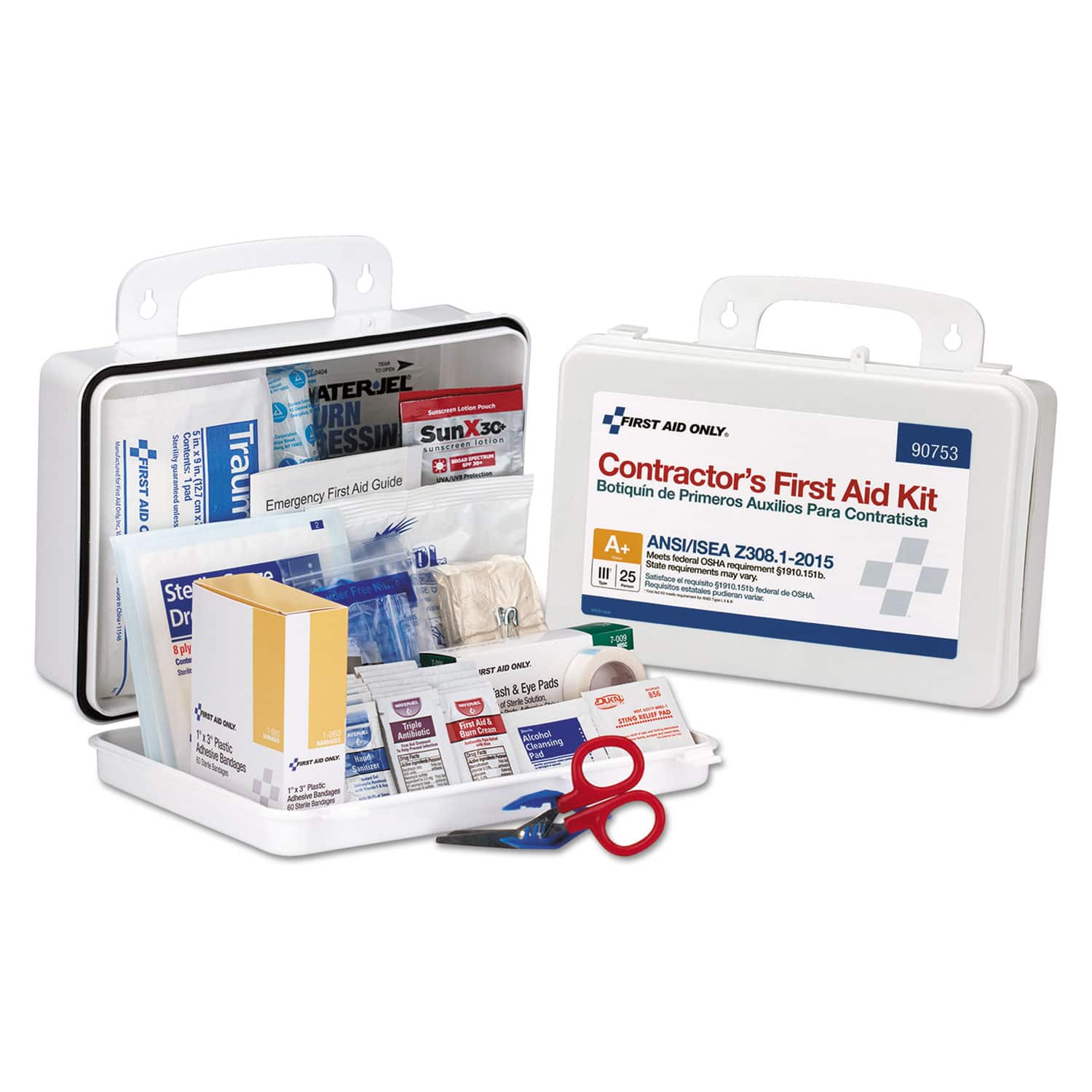 First Aid Only - Contractor Ansi Class A+ First Aid Kit For 25 People, 128 Pieces, Plastic Case - White