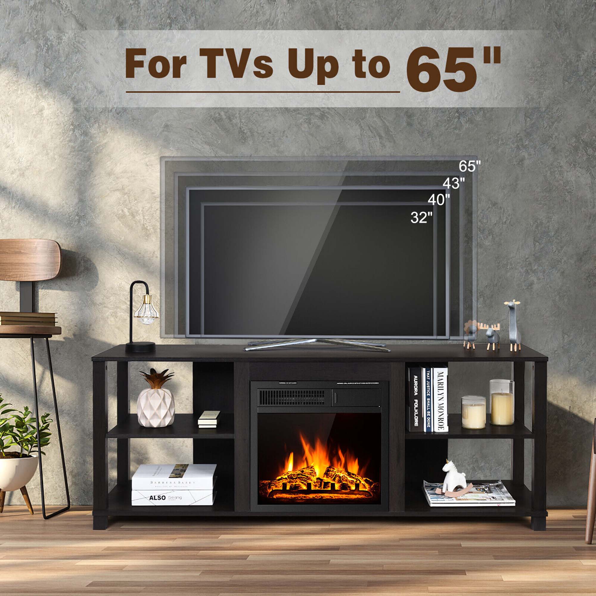 Costway - 59" Fireplace TV Stand Entertainment Center w/ 18" 1500W Electric Fireplace - Dark Brown - Thumbnail 3