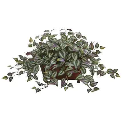 Front. BreeBe - 14" Wandering Jew Artificial Plant in Decorative Planter - Green.