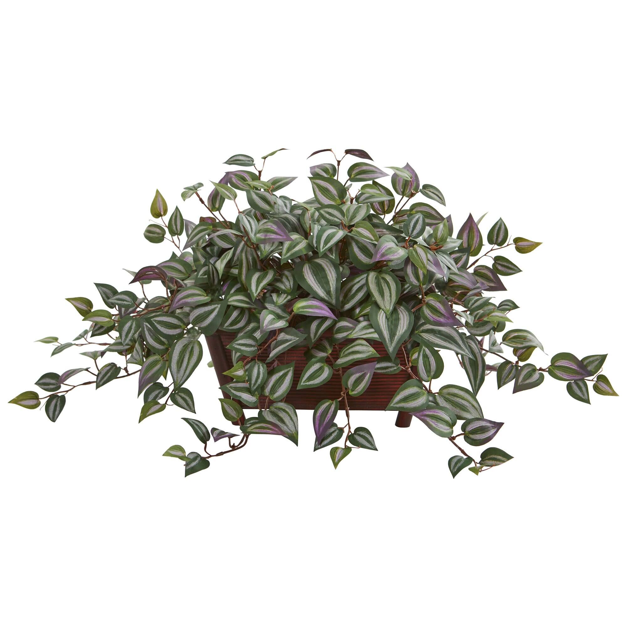 Front. BreeBe - 14" Wandering Jew Artificial Plant in Decorative Planter - Green.