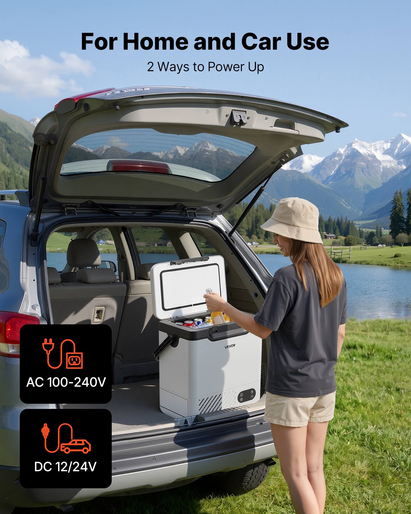 For Home and Car Use  
2 Ways to Power Up  
AC 100-240V  
DC 12/24V