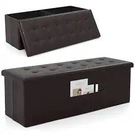 Costway - 43 Inches Folding Storage Ottoman Bench with Side Pocket Storage Chest - Dark Brown