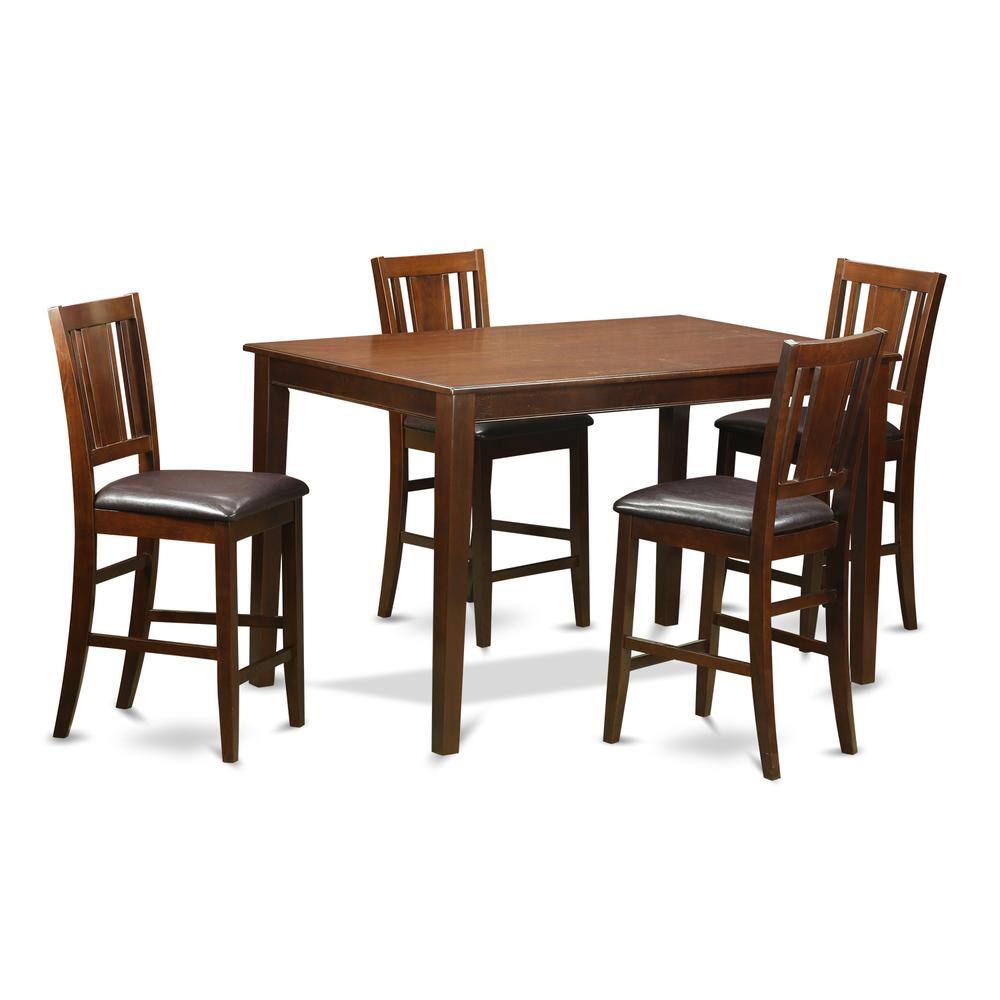 Back. East West Furniture - 5 Pc pub Table set- gathering Table and 4 Kitchen bar stool. - Mahogany.