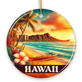 OrnamentallyYou - Tropical Hawaii Island Christmas Ornament, Vibrant Diamond Head Seaside Gift and Honolulu Souvenir - Multi-colored