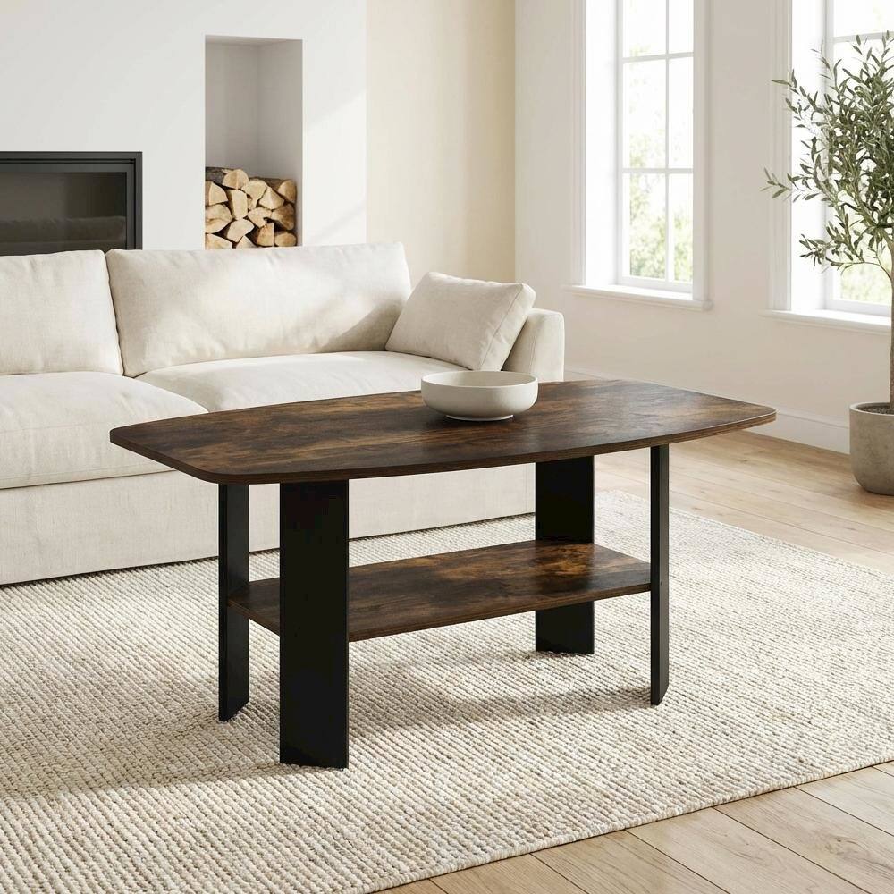 Left. FurniFact - Amber Pine and Black Coffee Table with Minimalist Design and Durable Finish - Amber Pine/Black.