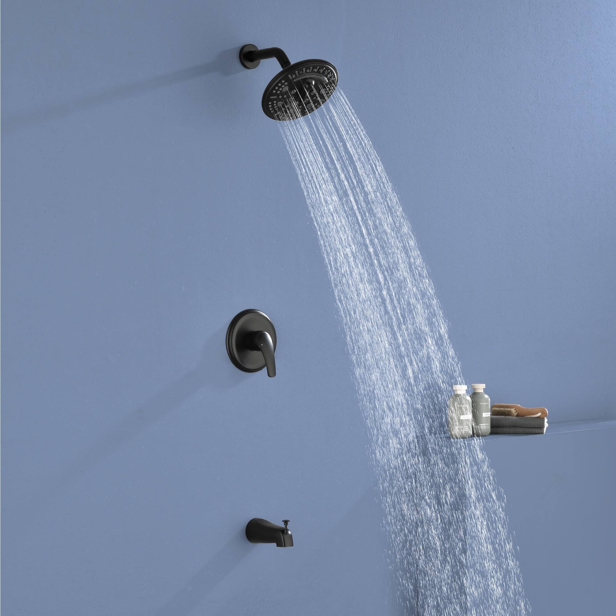 Alt View 1. Boyel Living - Matte Black 8-Inch Rain Shower System Brass SUS304 1-Function Valve 6-Function Top Spray cUPC - Black.