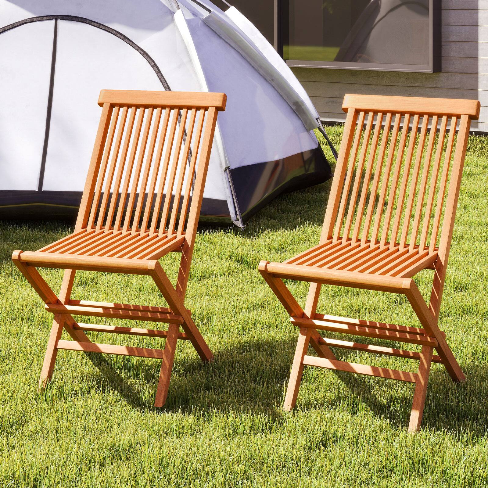 Alt View 1. Gymax - Gymax Teak Wood Patio Chairs Set of 4 Outdoor Folding Chairs w/ High Back for Dining - Natural.