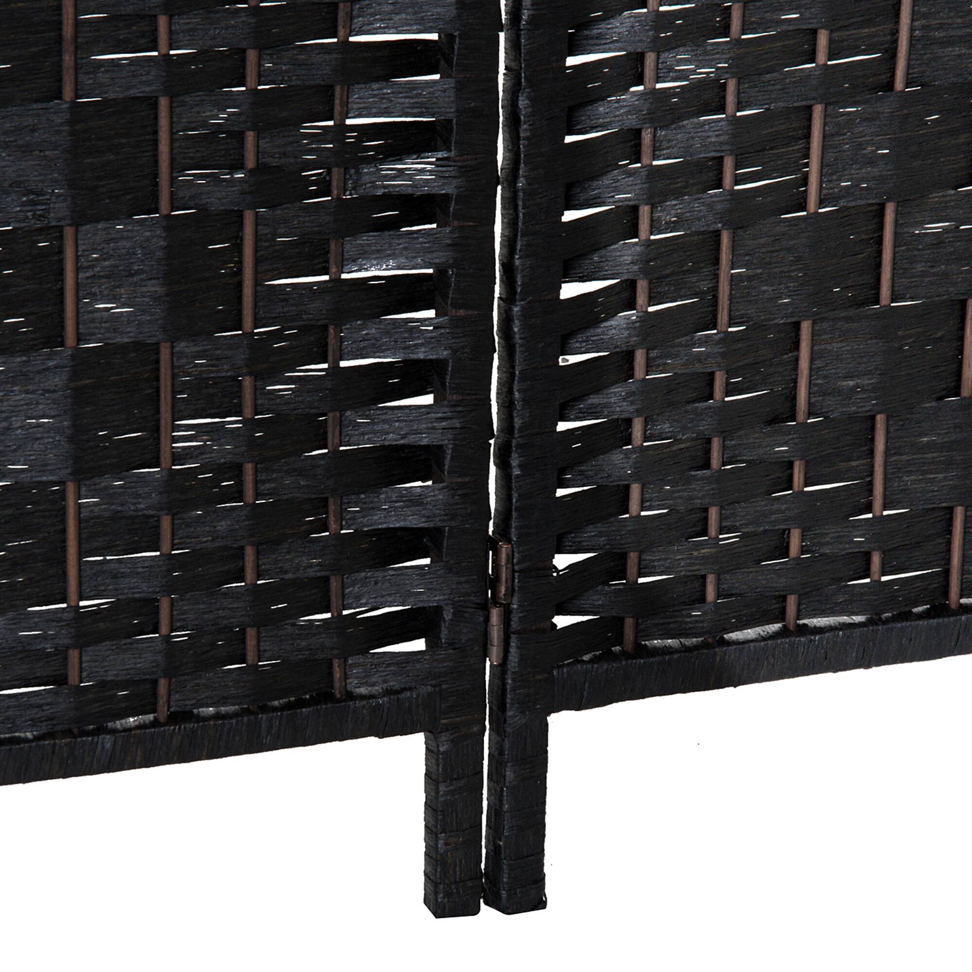 Alt View 8. Homcom - Divider 4 Panel, 6FT Tall Folding Privacy Screen, Freestanding Hand-Woven Partition for Room Separation with 360° Hinges - Black.