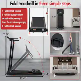 Loheer - Foldable Treadmill with Incline Portable Walking Pad Quiet Motor Home Running Machine Shock Absorption - Black