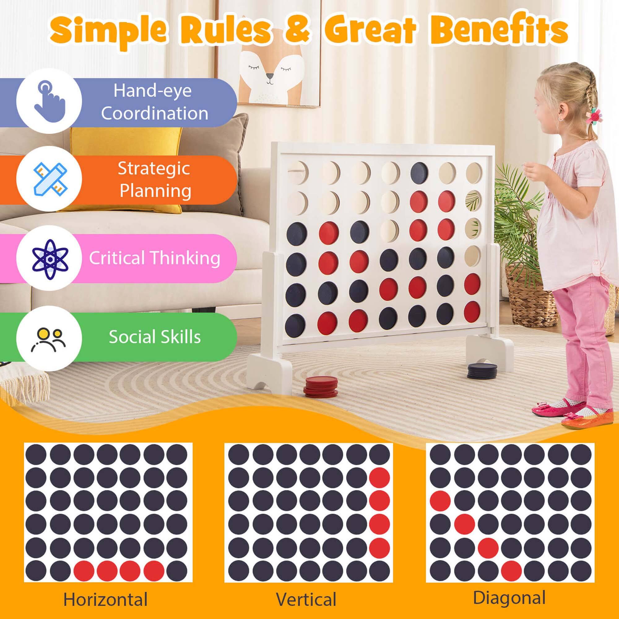 Simple Rules & Great Benefits

Hand-eye Coordination
Strategic Planning
Critical Thinking
Social Skills

Horizontal
Vertical
Diagonal