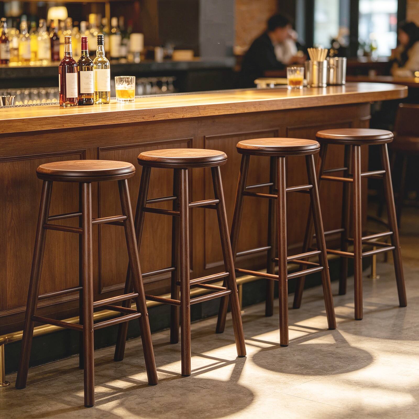Alt View 1. Gymax - Gymax 29'' Swivel Bar Stools Set of 4 w/Backless Design Footrests & Strong Crossbars Walnut - Brown.