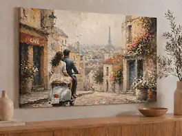 FC Design - Large Canvas 24x36" Ready-to-Hang 24x36" Romantic European Street Art Painting Home Wall Décor - MultiColor