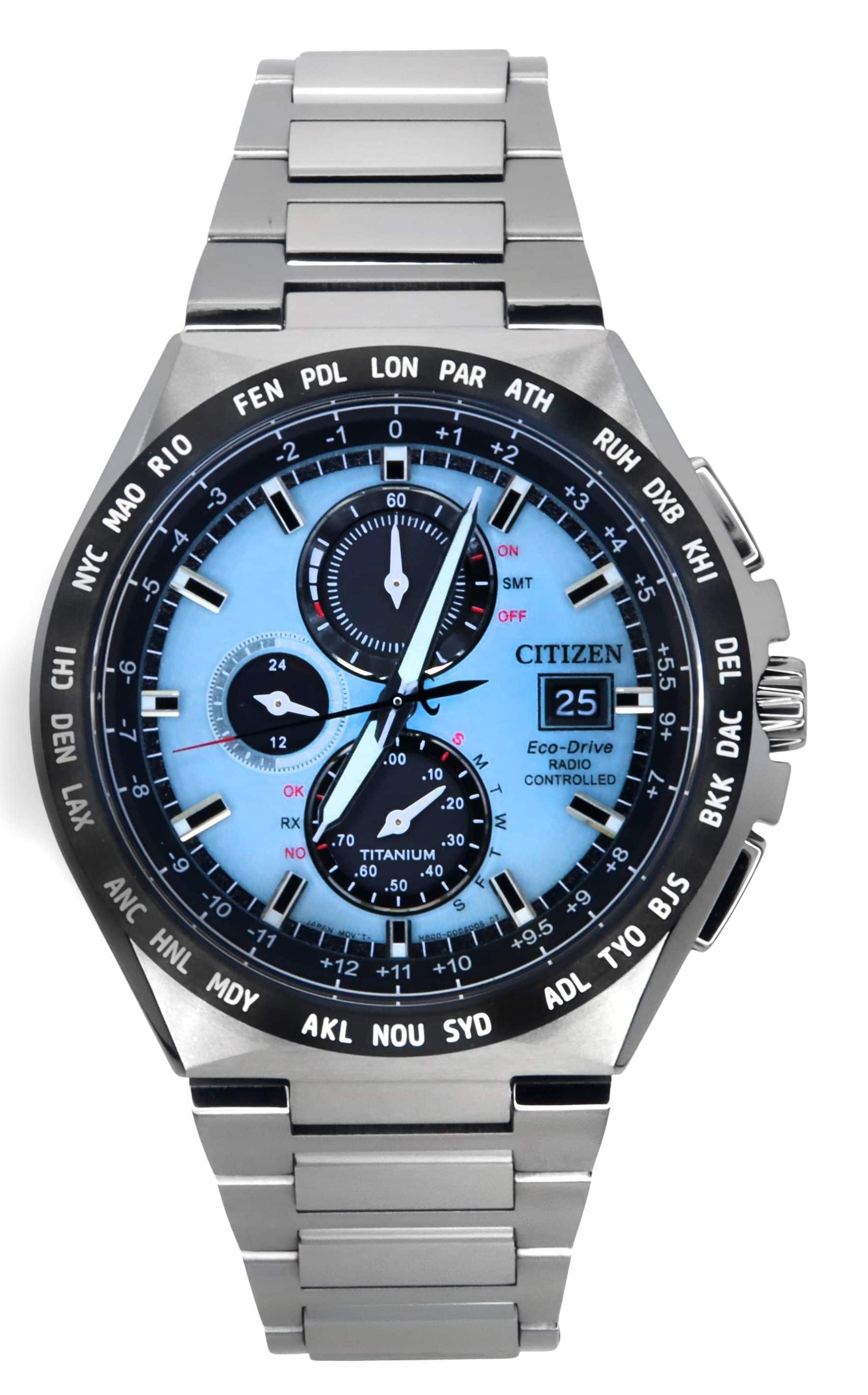 あつ Citizen Eco Drive Radio Controlled GMT Chronograph Super Titanium