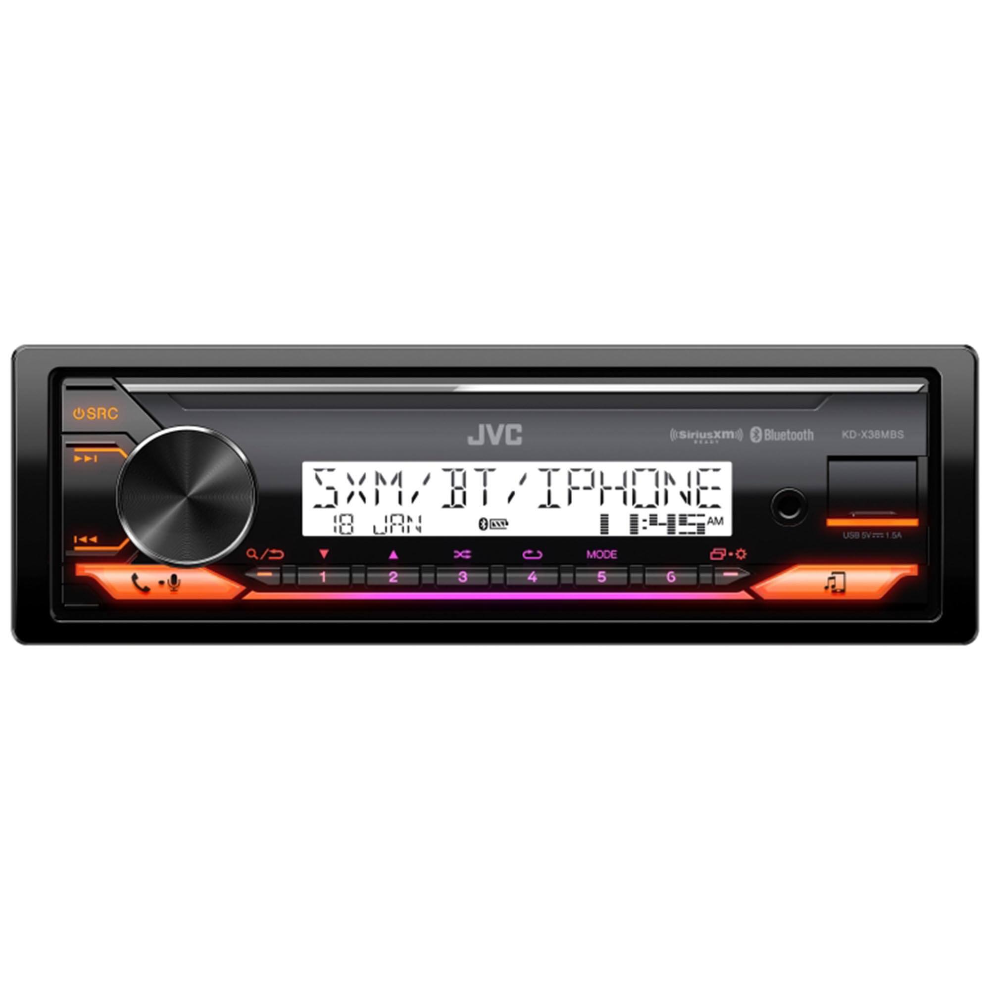 OSAC FI 1 JVC Siriusxm & Bluetooth KD-X38MBS 5XM/BT BT 'IPHONE 18 JRN 0 NNE AM UNB was SA a/5 Y A X C MODE S-O 1 2 3 4 5 6