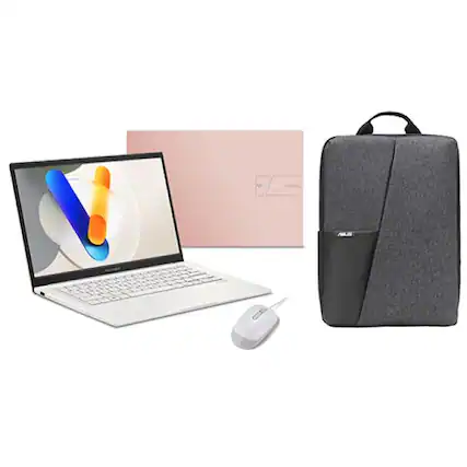 Front. ASUS - ASUS Vivobook 14" FHD Laptop Intel Core 5 120U 8GB RAM 512GB SSD Berry Pink with Wired Optical White Mouse + Black - Berry Pink.