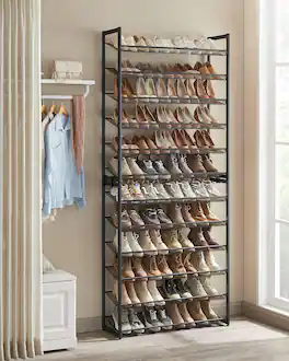 Songmics Home - Stackable 6 Tier Metal Shoe Organizer with Adjustable Flat or Angled Shelves - Black