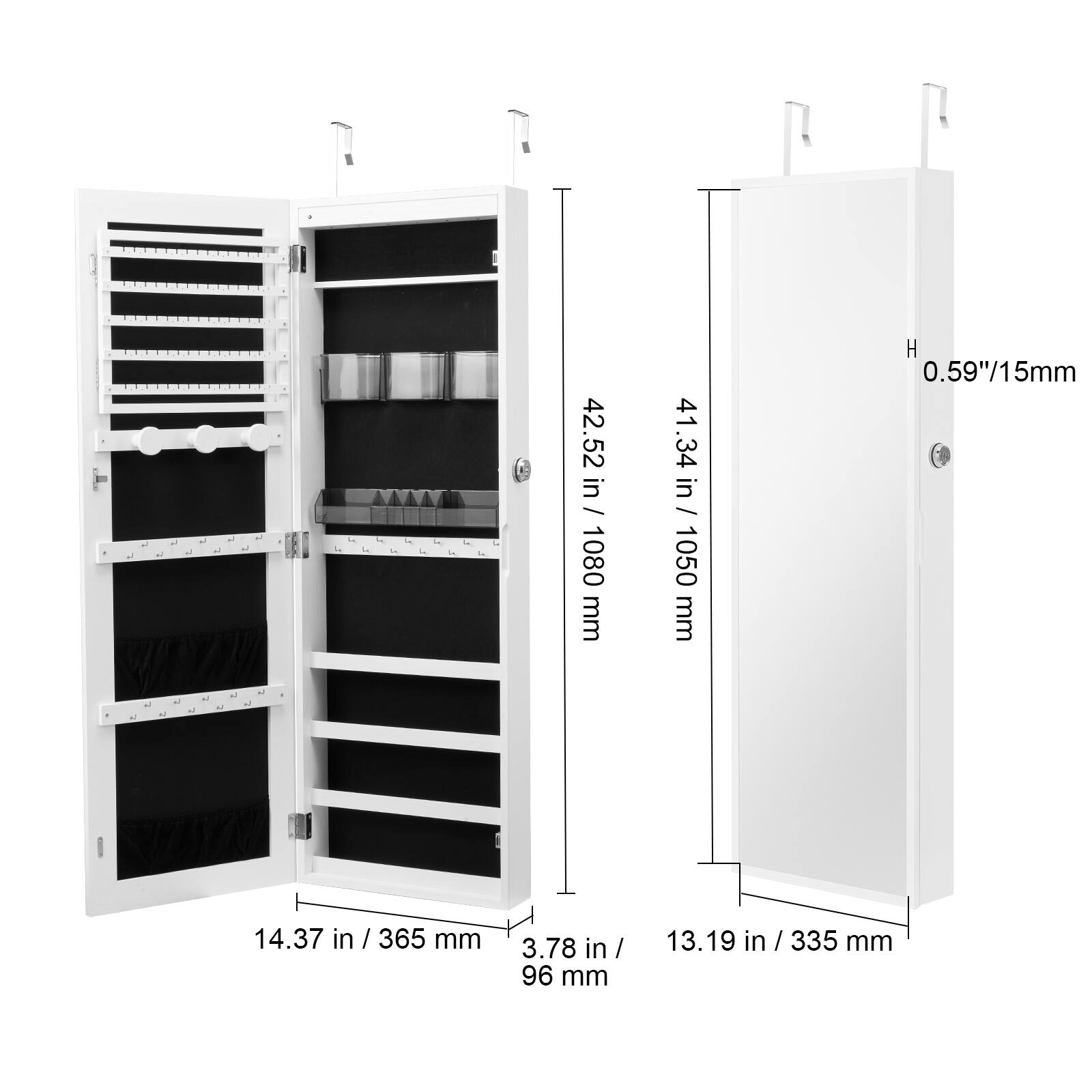 - 42.52 in / 1080 mm
- 41.34 in / 1050 mm
- 14.37 in / 365 mm
- 3.78 in / 96 mm
- 13.19 in / 335 mm
- H 0.59 in / 15 mm
