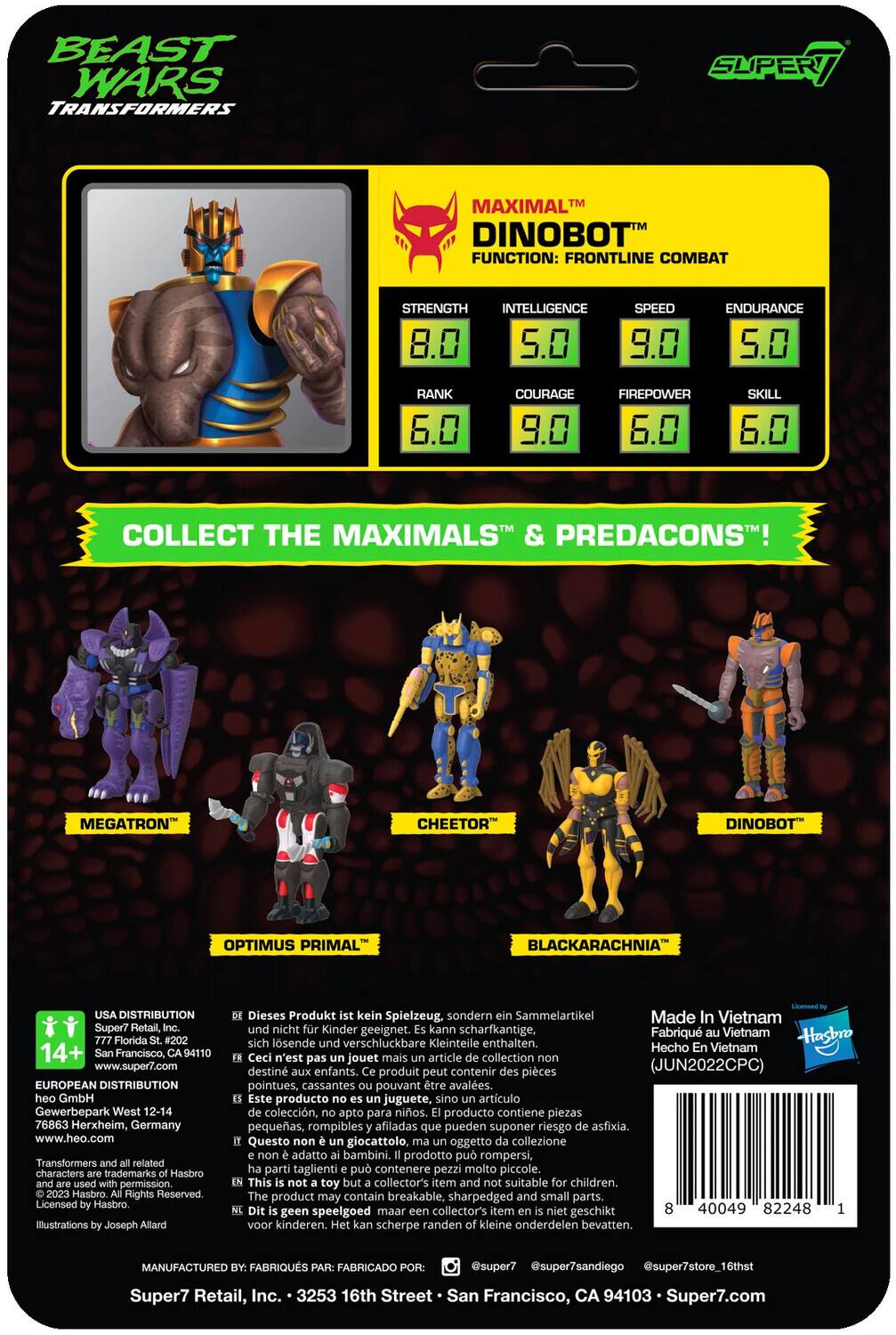 Super7 Transformers ReAction Wv 7 Beast Wars Dinobot Collectibles